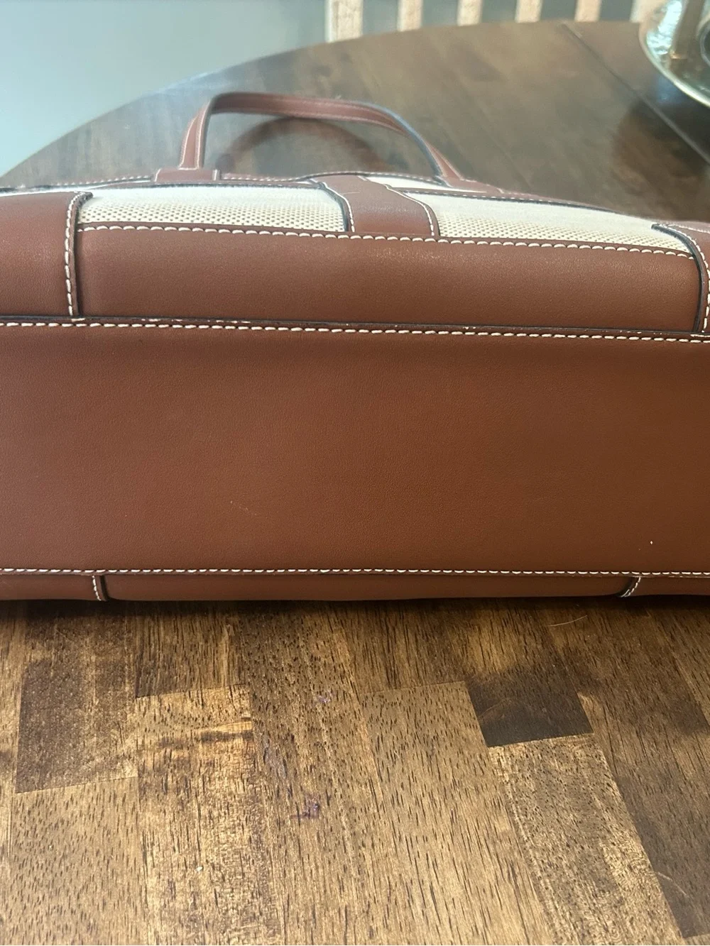 Tory Burch Canvas and Brown Leather Tote